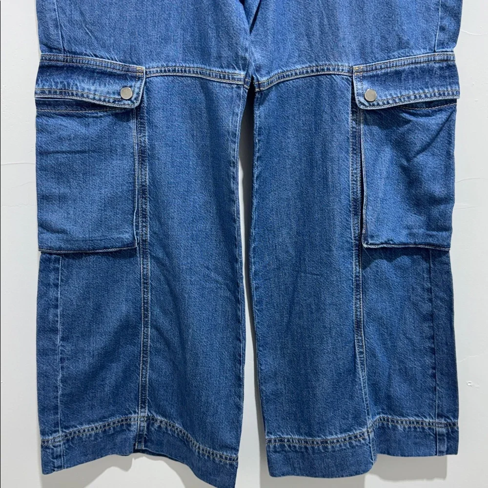 Anthropologie Pilcro High Rise Relaxed Leg Cargo Blue Jeans Size 6